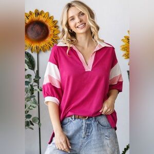 7th Ray Pink and White Women's Blouse